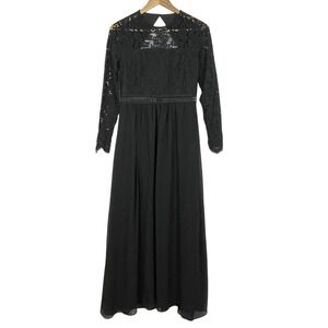 Whimsigoth Lace Long Sleeve Open Back Maxi Dress Size M Evening Witchy Victorian